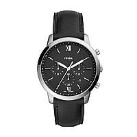 Fossil Mens Neutra Quartz Stainless Steel and Leather Chronograph Watch, Color: Silver, Black (Model: FS5452)