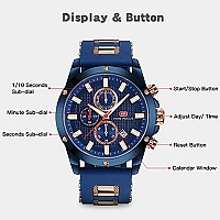 Mini Focus Mens Watch Casual Sports Watches (Chronograph/Waterproof/Luminous/Calendar) Silicon Band Fashion Quartz Watch for Men (Blue)