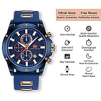 Mini Focus Mens Watch Casual Sports Watches (Chronograph/Waterproof/Luminous/Calendar) Silicon Band Fashion Quartz Watch for Men (Blue)