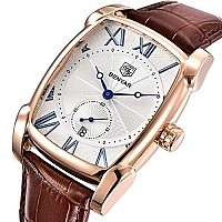 BENYAR Rectangle Wrist Watch for Men with Leather Strap, Men's Retro Fashion Casual Classic Watches Perfect Gifts for Friend