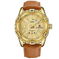 Naviforce Luxury Men Sports Watches Waterproof Quartz Leather Watch Gold Big Face Date Clock