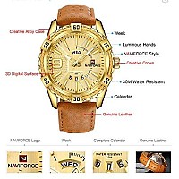 Naviforce Luxury Men Sports Watches Waterproof Quartz Leather Watch Gold Big Face Date Clock