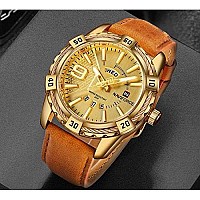 Naviforce Luxury Men Sports Watches Waterproof Quartz Leather Watch Gold Big Face Date Clock