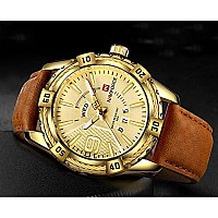 Naviforce Luxury Men Sports Watches Waterproof Quartz Leather Watch Gold Big Face Date Clock