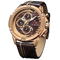 NAVIFORCE Mens Military Watches Sport Waterproof Quartz Leather Casual Date Luxury Wrist Watch Rose Gold