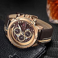 NAVIFORCE Mens Military Watches Sport Waterproof Quartz Leather Casual Date Luxury Wrist Watch Rose Gold