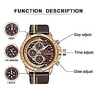 NAVIFORCE Mens Military Watches Sport Waterproof Quartz Leather Casual Date Luxury Wrist Watch Rose Gold