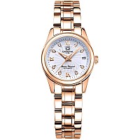 Automatic Watch Fashion Womens Analog Watches Stainless Steel Link Waterproof Ladies Luxury Dress Watch Rose Gold White