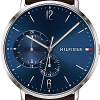 Tommy Hilfiger Mens Quartz Stainless Steel And Leather Strap Casual Watch Color Brown Model 1791508