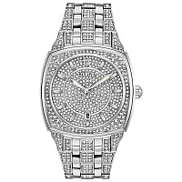 Bulova Mens Crystals Phantom Stainless Steel 3Hand Quartz Watch Cushion Shape Dial And Curved Mineral Crystal Style 96B296