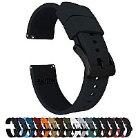 BARTON WATCH BANDS Quick Release Elite Silicone Watch Bands, Black & Black PVD Buckle, 22mm