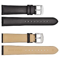 Wocci 18Mm Vintage Leather Watch Band For Men And Women Silver Buckle Black