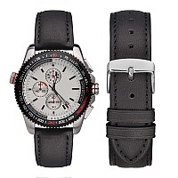 Wocci 18Mm Vintage Leather Watch Band For Men And Women Silver Buckle Black