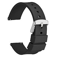 Wocci 20Mm Silicone Watch Band Quick Release Rubber Replacement Strap With Silver Stainless Steel Buckle Black