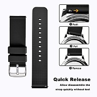 Wocci 20Mm Silicone Watch Band Quick Release Rubber Replacement Strap With Silver Stainless Steel Buckle Black