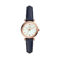 Fossil Womens Carlie Mini Quartz Stainless Steel And Leather Threehand Watch Color Rose Gold Navy Model Es4502