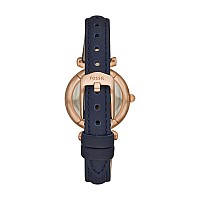 Fossil Womens Carlie Mini Quartz Stainless Steel And Leather Threehand Watch Color Rose Gold Navy Model Es4502