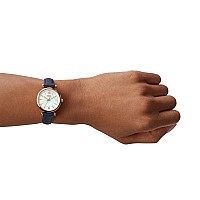 Fossil Womens Carlie Mini Quartz Stainless Steel And Leather Threehand Watch Color Rose Gold Navy Model Es4502