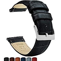 BARTON WATCH BANDS Standard Length - Alligator Grain - Quick Release Leather Watch Bands, Black & Stainless Steel Buckle, 22mm