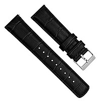 BARTON WATCH BANDS Standard Length - Alligator Grain - Quick Release Leather Watch Bands, Black & Stainless Steel Buckle, 22mm