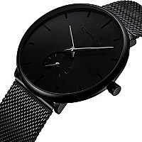 Mens Watches Ultra-thin Minimalist Waterproof-Fashion Wrist Watch for Men Unisex Dress with Stainless Steel Mesh Band-Black Hands