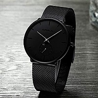 Mens Watches Ultra-thin Minimalist Waterproof-Fashion Wrist Watch for Men Unisex Dress with Stainless Steel Mesh Band-Black Hands