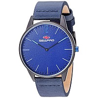 Seapro Mens Black Hole Stainless Steel Quartz Leather Calfskin Strap Blue 204 Casual Watch Model Sp0105