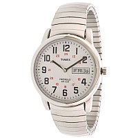 Timex Men's Easy Reader 35mm Watch - Silver-Tone Case White Dial with Extra-Long Silver-Tone Expansion Band