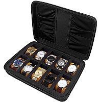 Comecase 10 Slots Watch Box Organizermen Watch Display Storage Case Fits All Wristwatches And Smart Watches Up To 42Mm With Ext