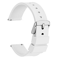 Wocci 24Mm Silicone Watch Band Quick Release Rubber Replacement Strap With Silver Stainless Steel Buckle White