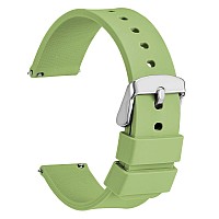 Wocci 18Mm Silicone Watch Band Quick Release Rubber Replacement Strap With Silver Stainless Steel Buckle Matcha Green