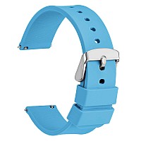 Wocci 18Mm Silicone Watch Band Quick Release Rubber Replacement Strap With Silver Stainless Steel Buckle Sky Blue