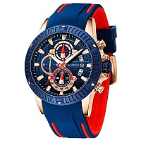 Mf Mini Focus Men Watch Chronograph Waterproof Sport Analog Quartz Watches Blue Silicon Strap Fashion Wristwatch For Men