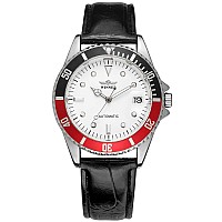 MASTOP Men Automatic Mechanical Watches Waterproof Mens Watches with Calendar (Leather/White) (Leather/White)