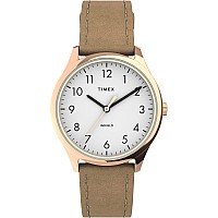 Timex Women's TW2T72400 Modern Easy Reader 32mm Beige/Rose Gold/White Genuine Leather Strap Watch