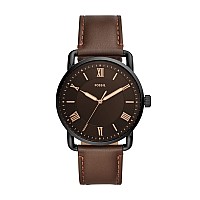 Fossil Mens Copeland Quartz Stainless Steel And Leather Threehand Watch Color Black Dark Brown Model Fs5666