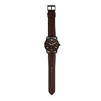 Fossil Mens Copeland Quartz Stainless Steel And Leather Threehand Watch Color Black Dark Brown Model Fs5666