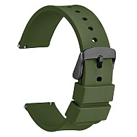 Wocci 14Mm Silicone Watch Band Quick Release Rubber Replacement Strap With Black Stainless Steel Buckle Military Green