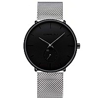 Mens Watches Ultrathin Minimalist Waterprooffashion Wrist Watch For Men Unisex Dress With Stainless Steel Mesh Bandblack Hand