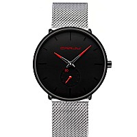 Mens Watches Ultrathin Minimalist Waterprooffashion Wrist Watch For Men Unisex Dress With Stainless Steel Mesh Bandred Hands