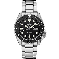 Seiko Srpd55 Automatic Watch For Men 5 Sports Black Dial Daydate Calendar Lumibrite Hands And Markers And Rotating Bezel