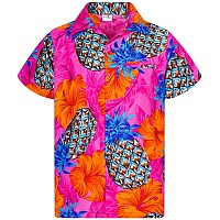 King Kameha Funky Hawaiian Shirt Shortsleeve Pineapple Hibiscus Shadow Pink Xl