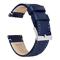 Barton Watch Bands Quick Release Top Grain Leather Watch Band Strap Navy Blue Leatherlinen White Stitching 23Mm