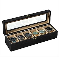 Sriwatana Watch Box 6 Slot Watch Case Watch Box Organizer For Men Women Fathers Day Gift Wood Display Case With Glass Lid G