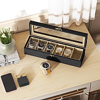 Sriwatana Watch Box 6 Slot Watch Case Watch Box Organizer For Men Women Fathers Day Gift Wood Display Case With Glass Lid G