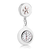 Hemobllo Retractable Nurse Watch Portable Pocket Watch clip On Watch cute Leaves Watch with Second Hand for Doctor White