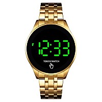 Touch Screen Digital Led Waterproof Men Womens Sport Casual Stainless Steel Wrist Watch Gold