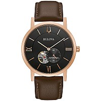 Bulova Mens Classic Dress 3Hand 21 Jewel Automatic Watch 42 Hour Reserve Hack Feature Subsecond Hand Open Aperture Dial