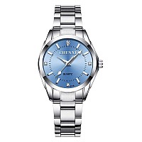 Mastop Women Classic Fashion Silver Stainless Steel Watch Waterproof Lady Dress Wrist Watch Blue