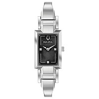 Bulova Ladies Classic Diamond Dial Quartz Stainless Steel Watch Rectangle Motherofpearl Silverblack Dial